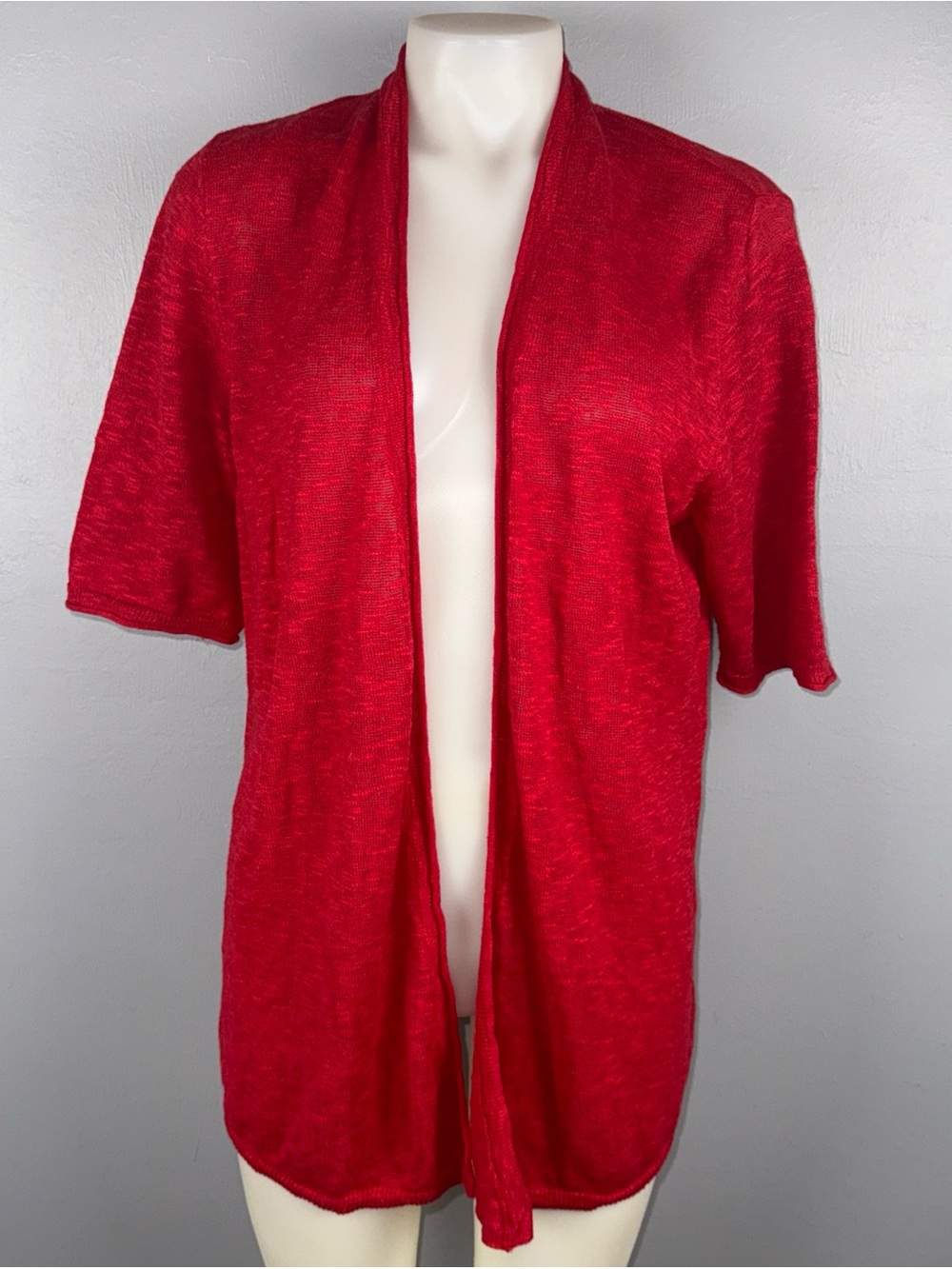 J. Jill Open Cardigan Women’s L Red Linen Blend Open Front Short Sleeve